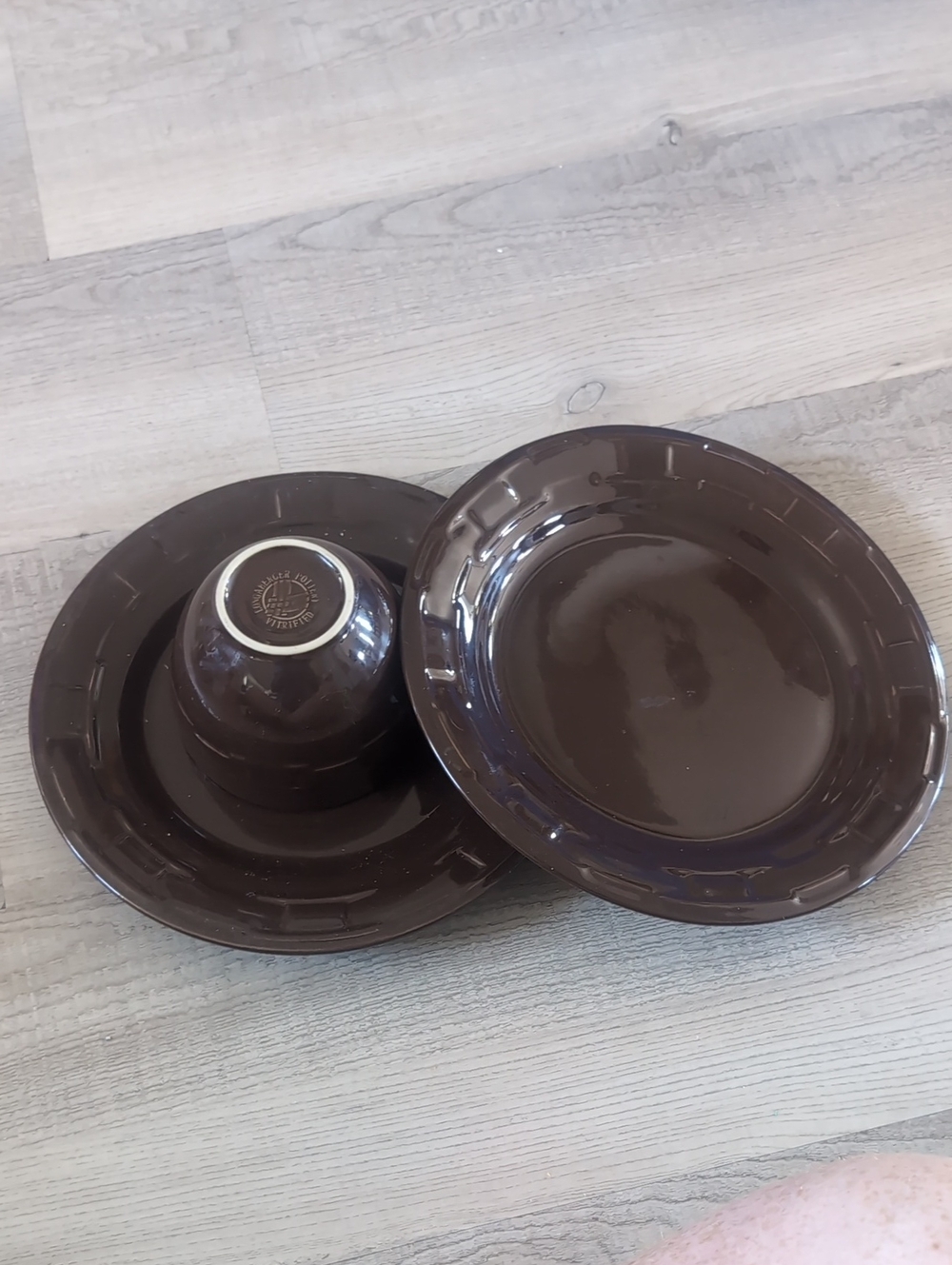 Longaberger Woven Traditions Brown Dinner Plates & Bowl Set - 3 Pc